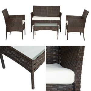 Salon de jardin cordoue résine tressée marron 4 places coussins ivoire