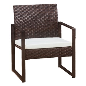 Salon de jardin majorque résine tressée marron 4 pl. Coussins ivoire