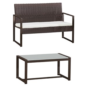 Salon de jardin majorque résine tressée marron 4 pl. Coussins ivoire