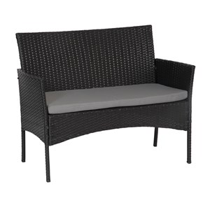 Salon de jardin cordoue 4 places en résine tressée noire coussins gris