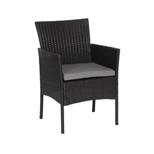 Salon de jardin cordoue 4 places en résine tressée noire coussins gris