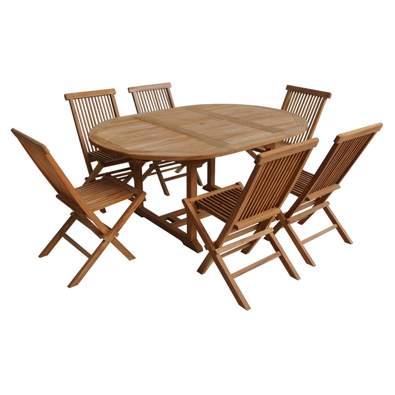 Salon de jardin en teck lombok - table ronde extensible - 6 places