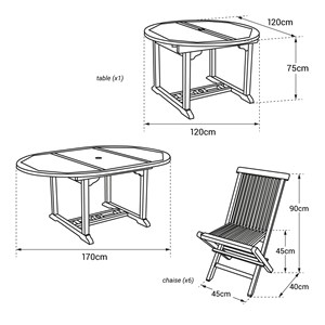 Salon de jardin en teck lombok - table ronde extensible - 6 places
