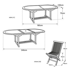 Salon de jardin en teck lombok - table ovale extensible - 8 places