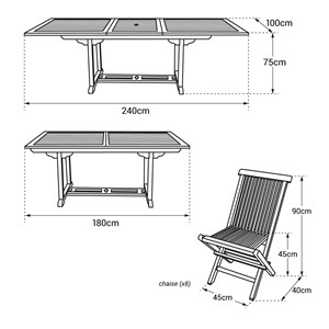 Salon de jardin en teck lombok - table rectangulaire ext. - 8 places