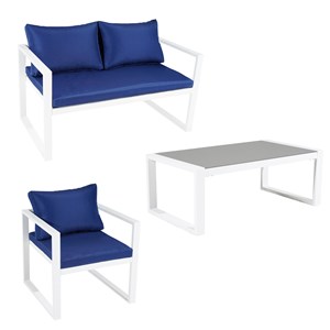 Salon de jardin ibiza en tissu bleu 4 places - aluminium blanc