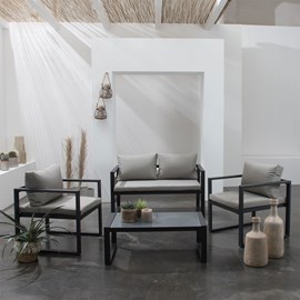 Salon de jardin ibiza en tissu gris 4 places - aluminium anthracite