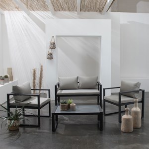 Salon de jardin ibiza en tissu gris 4 places - aluminium anthracite