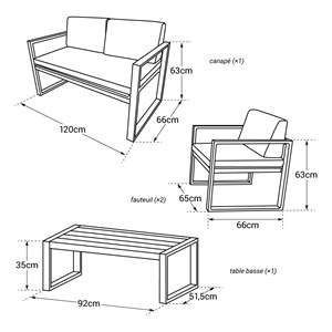 Salon de jardin ibiza en tissu gris 4 places - aluminium anthracite