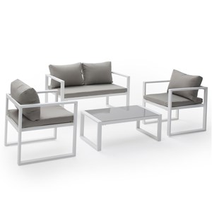 Salon de jardin ibiza en tissu gris 4 places - aluminium blanc