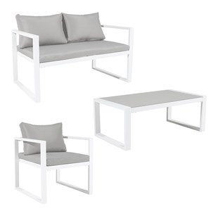Salon de jardin ibiza en tissu gris 4 places - aluminium blanc