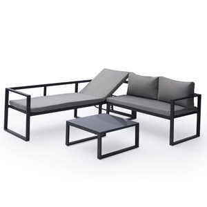 Salon de jardin ibiza 4 places en aluminium anthracite tissu gris