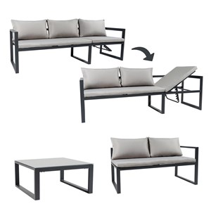 Salon de jardin ibiza 4 places en aluminium anthracite tissu gris