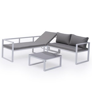 Salon de jardin ibiza 4 places en aluminium blanc et tissu gris