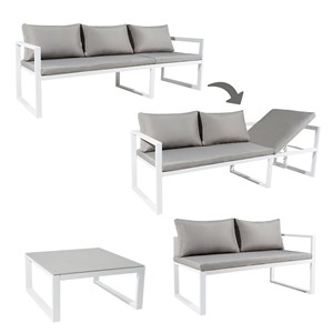 Salon de jardin ibiza 4 places en aluminium blanc et tissu gris