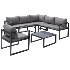 Salon modulable ibiza, 7 places, tissu gris, alu anthracite