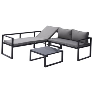 Salon modulable ibiza, 7 places, tissu gris, alu anthracite