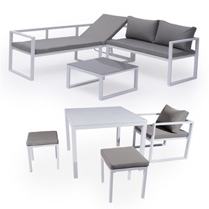 Salon de jardin modulable ibiza en tissu gris 7 pl. - aluminium blanc