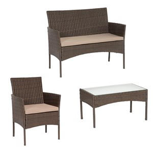 Salon de jardin cordoue résine tressée marron 4 places coussins taupe