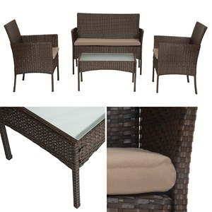 Salon de jardin cordoue résine tressée marron 4 places coussins taupe