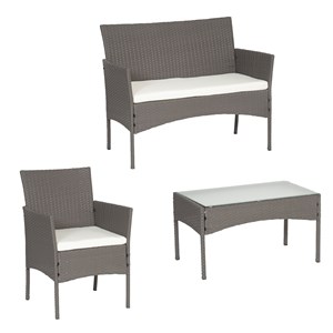 Salon de jardin cordoue 4 places en résine tressée grise coussins ivoire