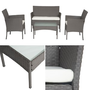 Salon de jardin cordoue 4 places en résine tressée grise coussins ivoire