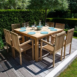 Salon de jardin en teck java - table carrée - 8 places
