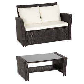 Salon de jardin sintra en résine tressée marron 4 pl. Coussins crème