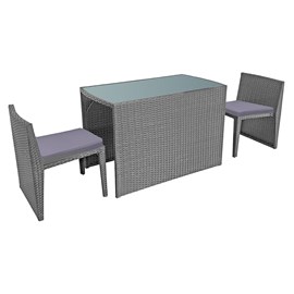 Salon de jardin encastrable santorin résine tressée grise 2 pl. Coussins gris