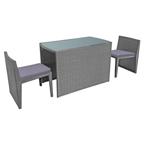 Salon de jardin encastrable santorin résine tressée grise 2 pl. Coussins gris