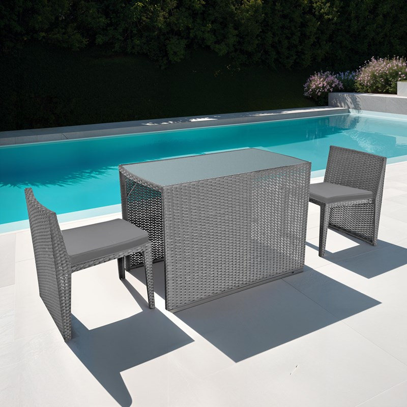 Salon de jardin encastrable santorin résine tressée grise 2 pl. Coussins gris