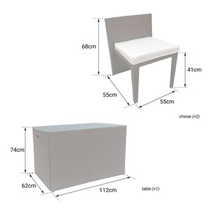 Salon de jardin encastrable santorin résine tressée grise 2 pl. Coussins gris