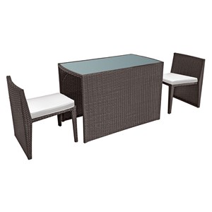 Salon de jardin encastrable santorin résine tressée marron 2 pl. Coussins ivoire