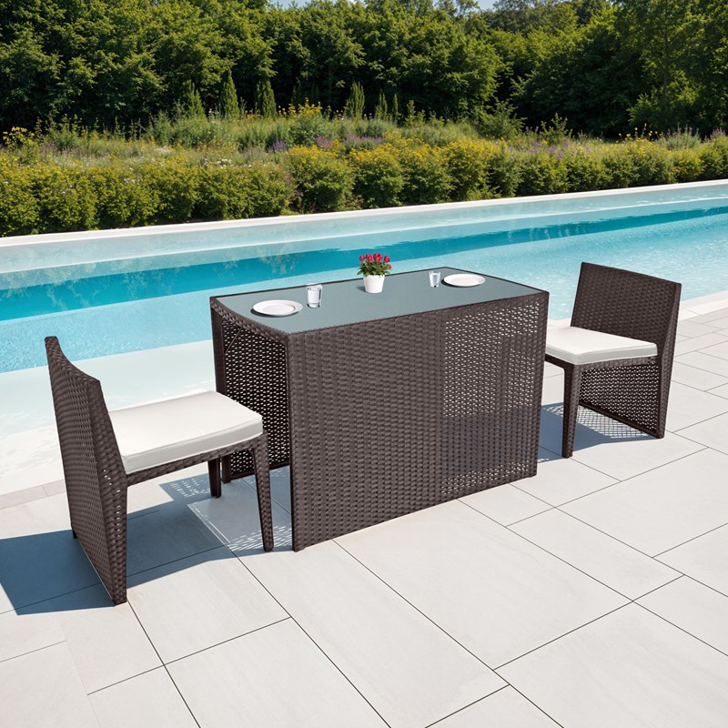 Salon de jardin encastrable santorin résine tressée marron 2 pl. Coussins ivoire