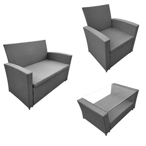 Salon de jardin comino résine tressée grise 4 places coussins gris