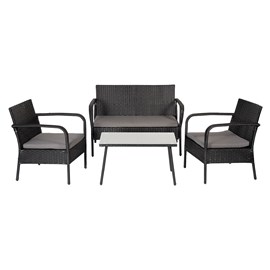 Salon de jardin lipari en résine tressée noir 4 places - coussins gris