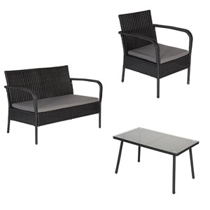Salon de jardin lipari en résine tressée noir 4 places - coussins gris