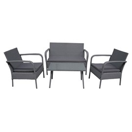 Salon de jardin lipari 4 places en résine tressée grise coussins gris