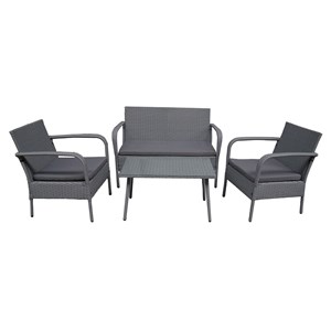 Salon de jardin lipari 4 places en résine tressée grise coussins gris