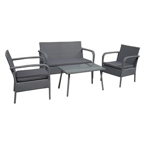 Salon de jardin lipari 4 places en résine tressée grise coussins gris