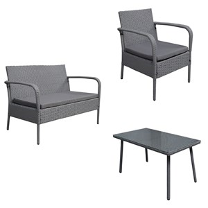 Salon de jardin lipari 4 places en résine tressée grise coussins gris