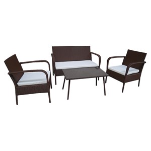 Salon de jardin lipari résine tressée marron 4 places coussins ivoire