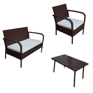 Salon de jardin lipari résine tressée marron 4 places coussins ivoire