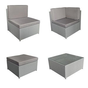 Salon de jardin bonifacio résine tressée gris 6 places coussin gris