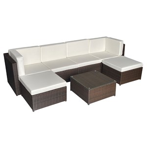 Salon de jardin bonifacio résine tressée marron 6 pl. Coussin ivoire