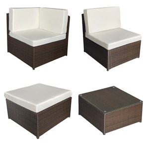 Salon de jardin bonifacio résine tressée marron 6 pl. Coussin ivoire