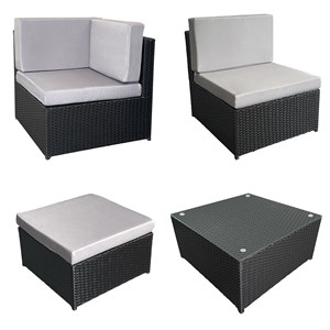 Salon de jardin bonifacio résine tressée noir 6 places coussin gris