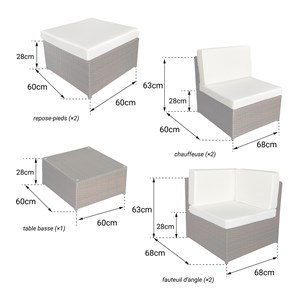 Salon de jardin bonifacio résine tressée noir 6 places coussin gris