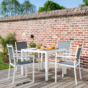 Salon de jardin bergamo en textilène gris 4 places - aluminium blanc