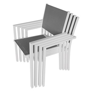 Salon de jardin bergamo en textilène gris 4 places - aluminium blanc